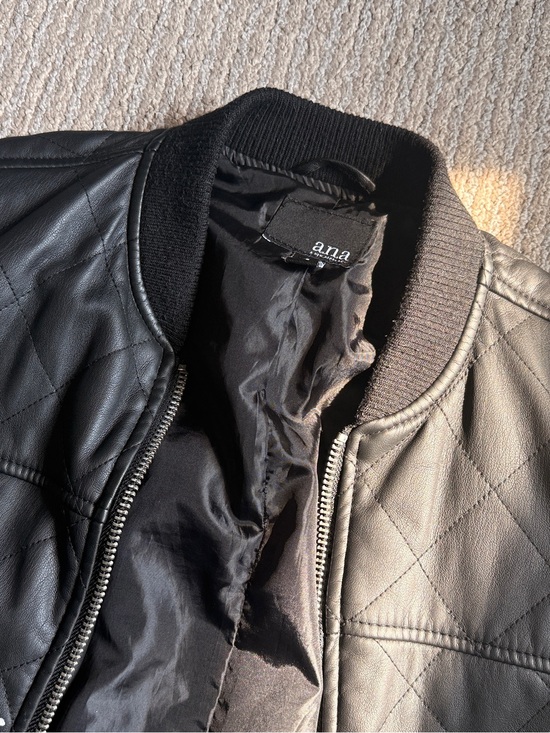 a.n.a Jackets & Blazers - Black Faux-Leather Bomber Jacket
